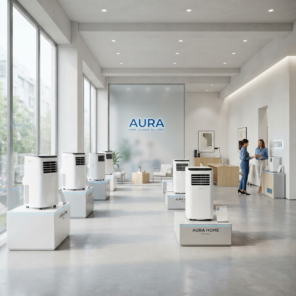 Showroom Confortbeko présentant plusieurs climatiseurs portatifs
